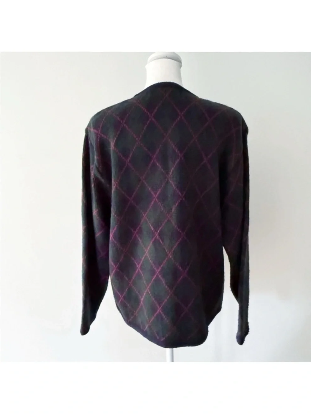 Vintage Women 90s Classic Argyle Plaid Cardigan Medium Academia Preppy Teacher